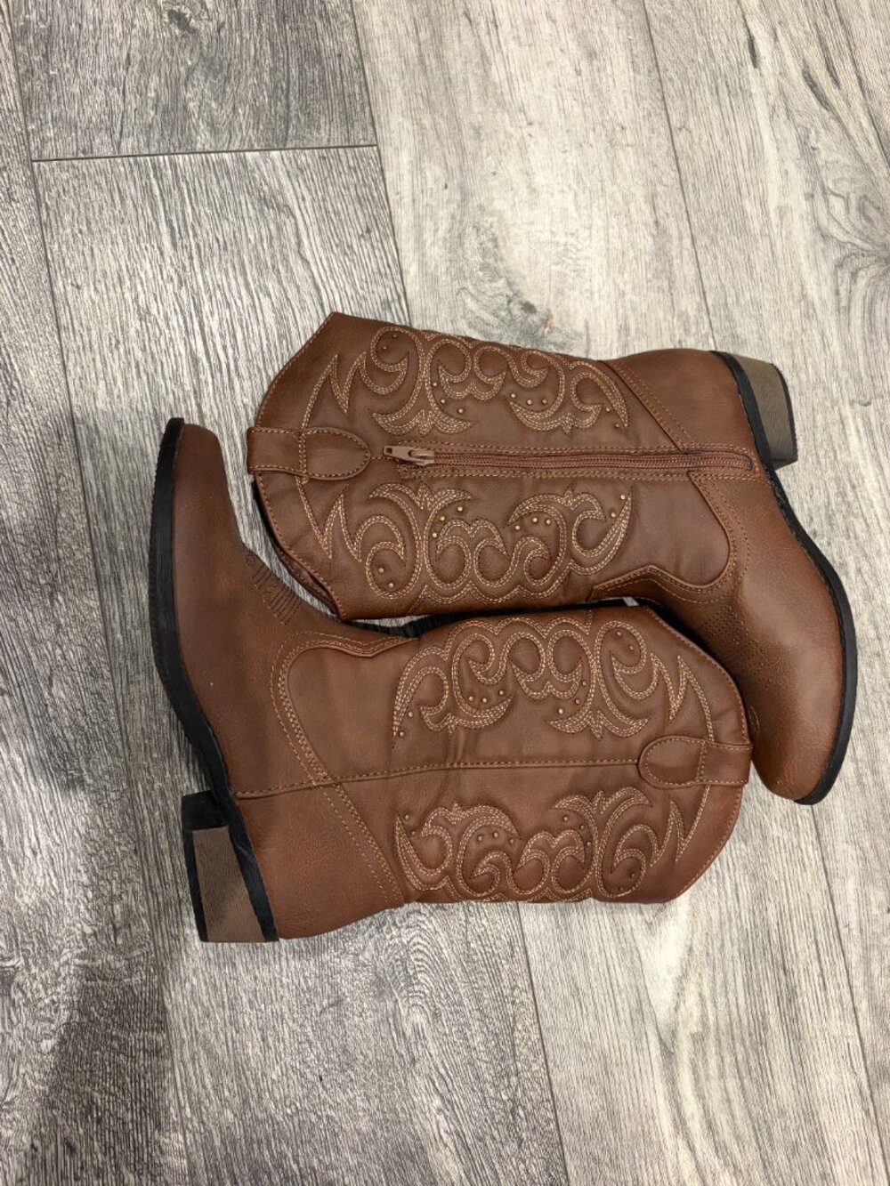 Cowboy Cowgirl Boots Brown Size 6 Mid Calf Cat & Jack - Picture 2 of 6